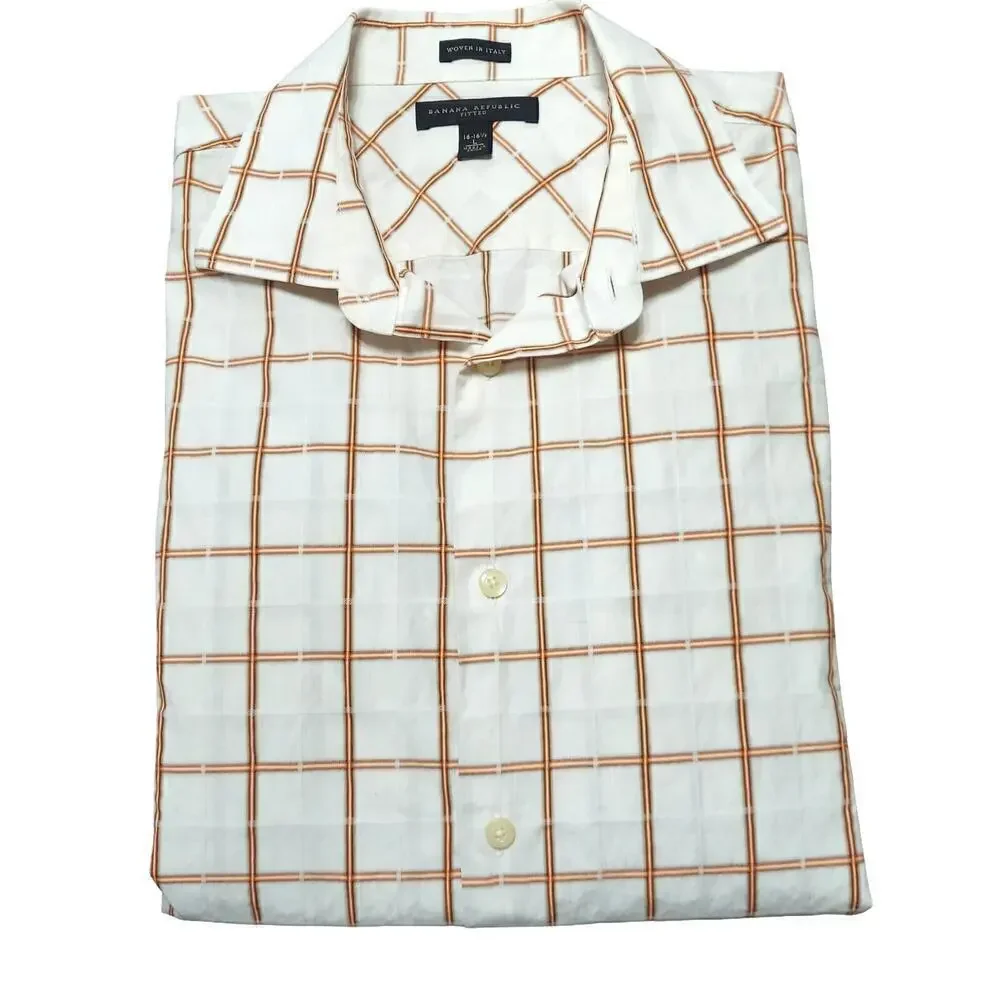 Banana Republic Men's Fitted Multicolor Windowpane Plaid L/S Button Front Shirt